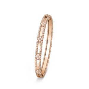 Bracelet Perlée Sweet Clovers, modèle moyen, en or rose 18 carats, avec diamants